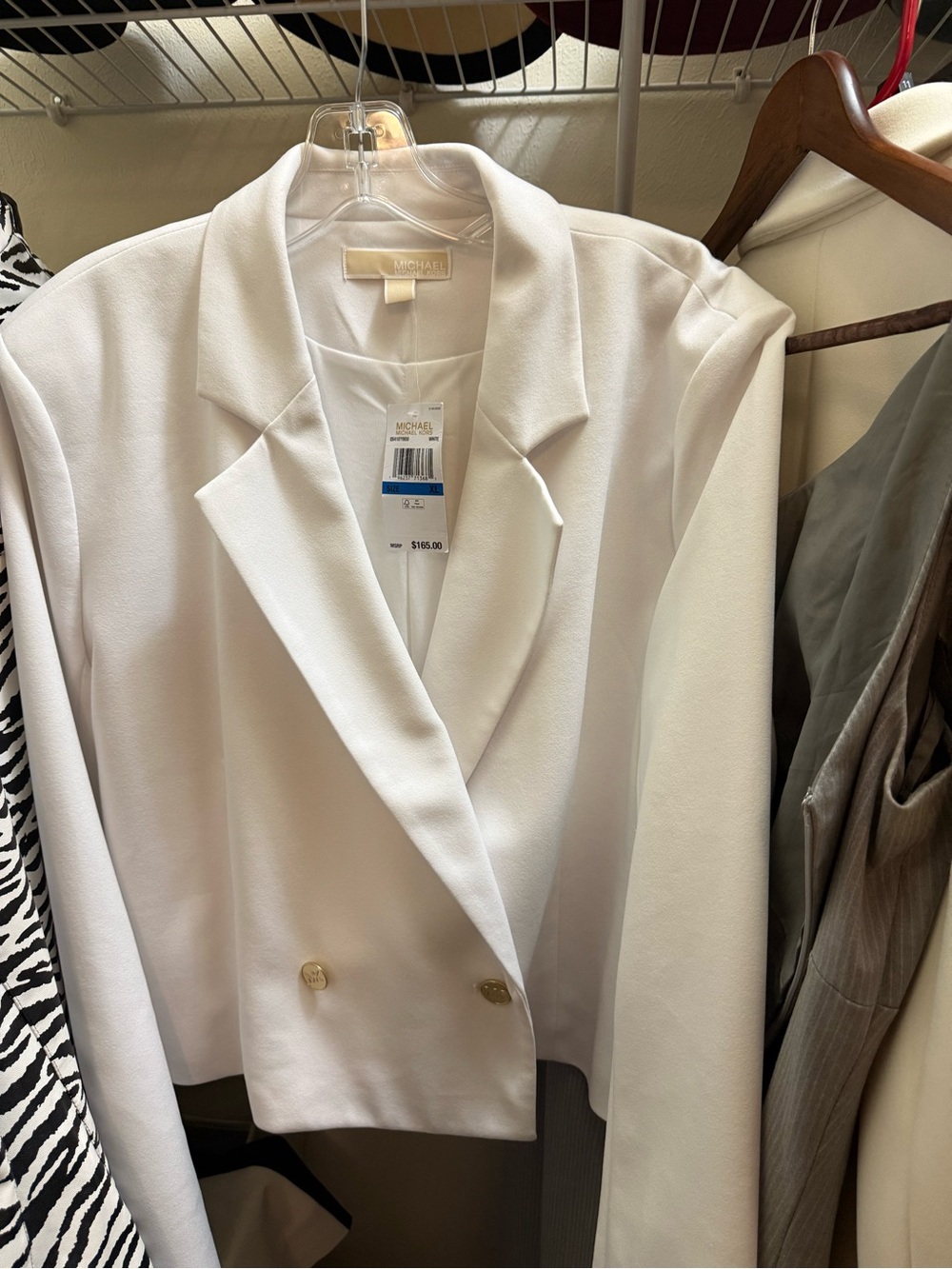 Michael Kors Women's Cream Double-Breasted Blazer with Gold Buttons